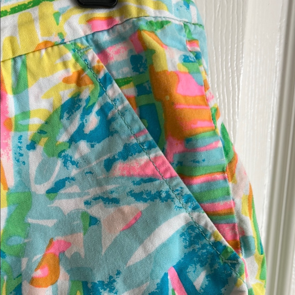 Lilly Pulitzer Tropical Print Cotton Shorts - Aqua, Pink, Yellow, Green - Picture 3 of 8